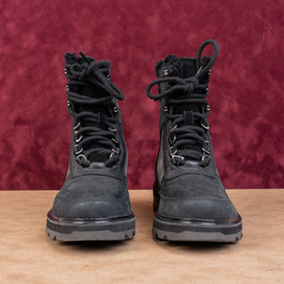 Sorel Women Lennox Lace Cozy STKD Waterproof Black Leather Ankle Boots Sz 6