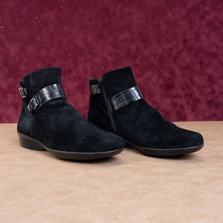 Naturalizer Women Col Black Suede Croc Strap Zip Ankle Boots sz 8.5
