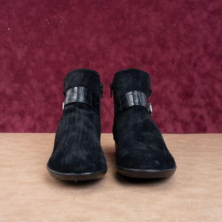 Naturalizer Women Col Black Suede Croc Strap Zip Ankle Boots sz 8.5