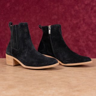 Paul Green Women Sante Zip Western Chelsea Black Suede Ankle Boots 8US AUS5.5
