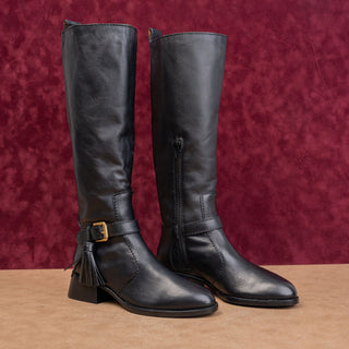 See by Chloe Women Black Leather Tassel Fall Classic Riding Zip Boots 7US EUR37