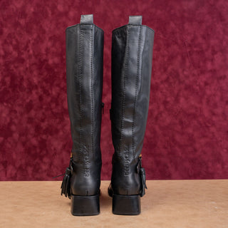 See by Chloe Women Black Leather Tassel Fall Classic Riding Zip Boots 7US EUR37