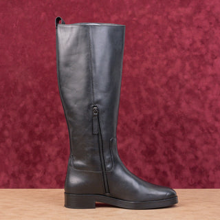 Tory Burch Women The Riding Black Leather Luxe T Logo Fashion Knee Boots sz 7.5