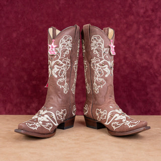 Los Altos Wmn Rhinestones Dark Brown Leather Snip Boho Western Cowboy Boots 8.5