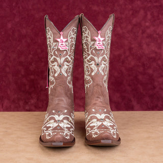 Los Altos Wmn Rhinestones Dark Brown Leather Snip Boho Western Cowboy Boots 8.5