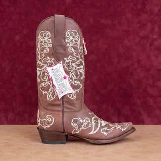 Los Altos Wmn Rhinestones Dark Brown Leather Snip Boho Western Cowboy Boots 8.5
