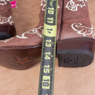 Los Altos Wmn Rhinestones Dark Brown Leather Snip Boho Western Cowboy Boots 8.5