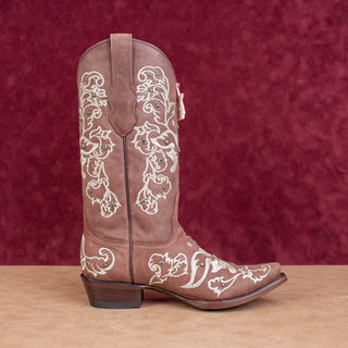 Los Altos Wmn Rhinestones Dark Brown Leather Snip Boho Western Cowboy Boots 8.5