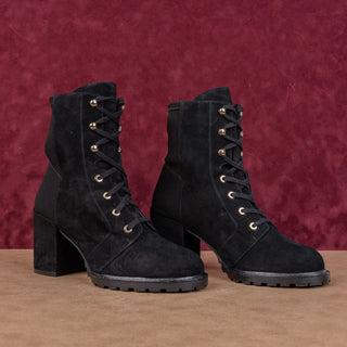 Stuart Weitzman Women Savannah Black Suede Lace-up Granny Victorian Boots sz 8