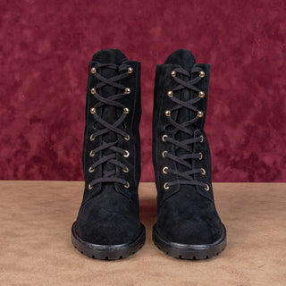 Stuart Weitzman Women Savannah Black Suede Lace-up Granny Victorian Boots sz 8