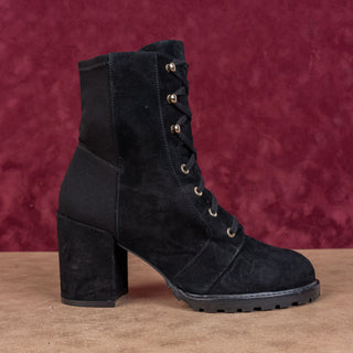 Stuart Weitzman Women Savannah Black Suede Lace-up Granny Victorian Boots sz 8