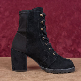 Stuart Weitzman Women Savannah Black Suede Lace-up Granny Victorian Boots sz 8