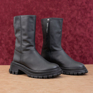 Schutz Women Juany Platform Festival Zip Lug Black Leather Boots size 8.5