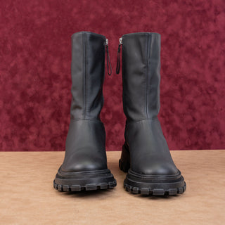 Schutz Women Juany Platform Festival Zip Lug Black Leather Boots size 8.5