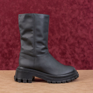 Schutz Women Juany Platform Festival Zip Lug Black Leather Boots size 8.5