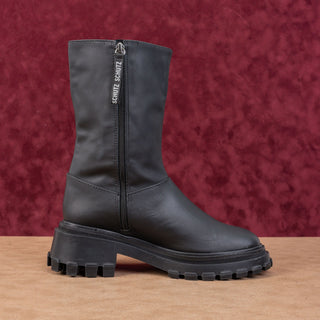 Schutz Women Juany Platform Festival Zip Lug Black Leather Boots size 8.5