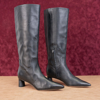 Vince Women Floris Black Leather Pointy toe Heel Dress Knee Boots 8US EUR 38.5