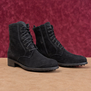 La Canadienne Black Suede Waterproof Round Toe Fall Lace-up Zip Ankle Boots 10