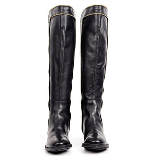 Karl Lagerfeld Paris Women Mimi Black Leather Riding Moto Tall Boots sz 6.5