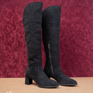 Aquatalia Women Barbera Black Suede OTK Block Heel Zip Fashion Boots sz 11