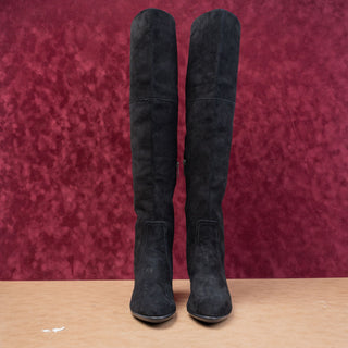 Aquatalia Women Barbera Black Suede OTK Block Heel Zip Fashion Boots sz 11