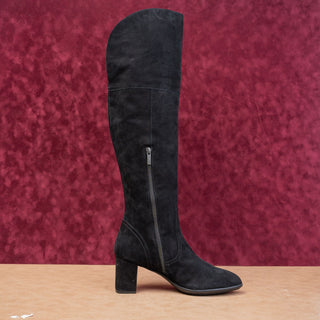 Aquatalia Women Barbera Black Suede OTK Block Heel Zip Fashion Boots sz 11