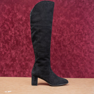 Aquatalia Women Barbera Black Suede OTK Block Heel Zip Fashion Boots sz 11