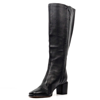 Vince Women Highland Black Leather Wide Calf Retro Round Knee Boots size 8