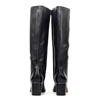 Vince Women Highland Black Leather Wide Calf Retro Round Knee Boots size 8