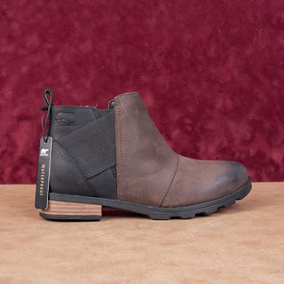 Sorel Women Emelie Black Brown Leather Slip-on Waterproof Chelsea Boots sz 9