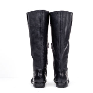 Born Women Saddle Black Leather Riding Zip Tab Wide Calf Tall Knee Boots size 7