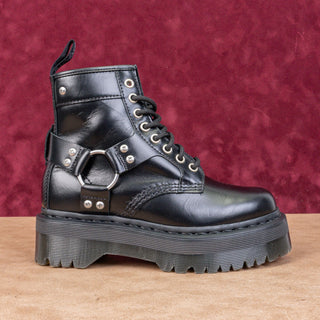 Dr Martens Women Quad Harness Moto Black Leather Lace-up Platform Boots M5 W6