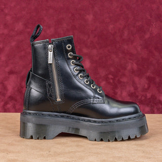 Dr Martens Women Quad Harness Moto Black Leather Lace-up Platform Boots M5 W6