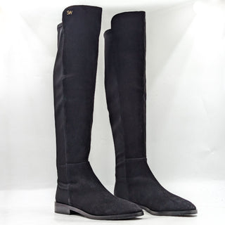 Stuart Weitzman Women 5050 Stretch Panel Black Suede OTK Buckle Boots sz 8.5