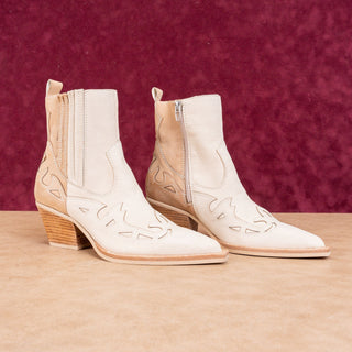 Dolce Vita Women Ramson Western Cowboy Cream Leather Ankle Boots sz 6.5