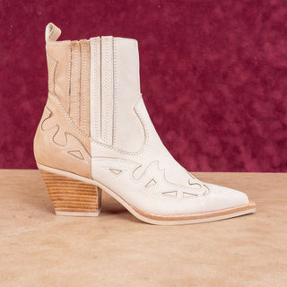 Dolce Vita Women Ramson Western Cowboy Cream Leather Ankle Boots sz 6.5