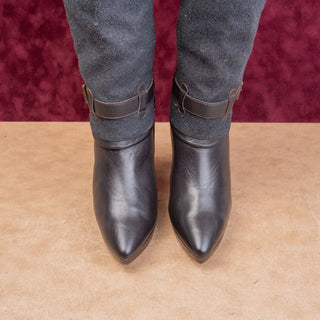 Ros Hommerson Vintage Y2K Brown Leather Grey Fabric Zip Wide Calf Boots sz 7.5