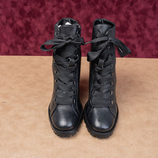 Schutz Women Zara Black Leather Lug Sole Heel Lace-up Combat Boots sz 11