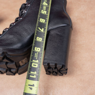 Schutz Women Zara Black Leather Lug Sole Heel Lace-up Combat Boots sz 11