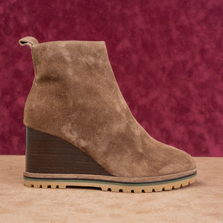 Tory Burch Women Brown Suede Zip Dress Round Toe Wedge Ankle Boots sz 10