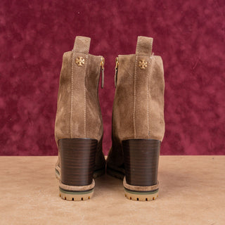 Tory Burch Women Brown Suede Zip Dress Round Toe Wedge Ankle Boots sz 10