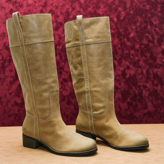 Lucky Brand Women Hybiscu Taupe Leather Riding Wide Calf Tall Boots sz 12