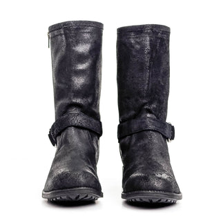 UGG Women Silvia Black Suede Moto Biker Zip Strap Mid Boots sz 9US EUR40