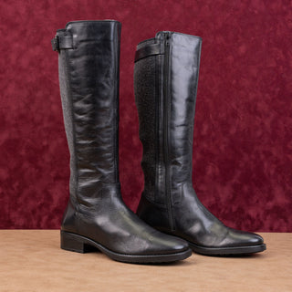 Aquatalia Women Vintage Retro 90s Black Leather Riding Zip Buckle Knee Boots sz 8