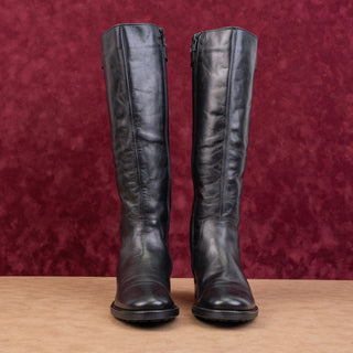 Aquatalia Women Vintage Retro 90s Black Leather Riding Zip Buckle Knee Boots sz 8