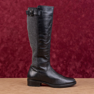 Aquatalia Women Vintage Retro 90s Black Leather Riding Zip Buckle Knee Boots sz 8