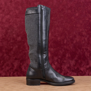 Aquatalia Women Vintage Retro 90s Black Leather Riding Zip Buckle Knee Boots sz 8