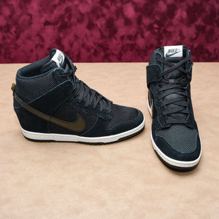 Nike Women Dunk Sky Hi Wedge Black Suede Lace Sneakers size 9.5