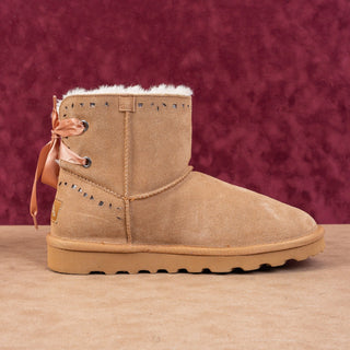 Baretraps Women Madyson Beige Suede Weatherproof Faux Fur Lace Snow Boots sz 11