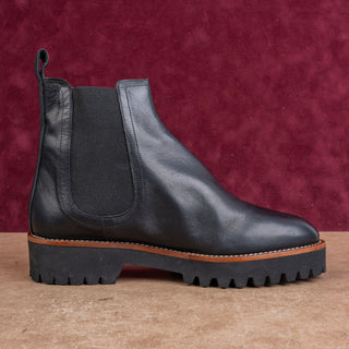 Patricia Green Women Black Leather Fashion Chelsea Lug Lightweight Boots sz 8